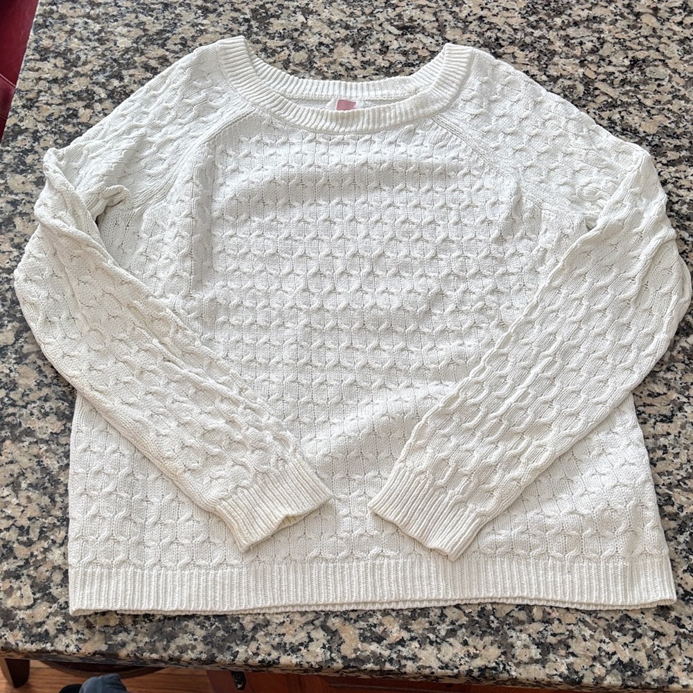 Cozy Classic Cable Knit Sweater White Cotton blend Sz L